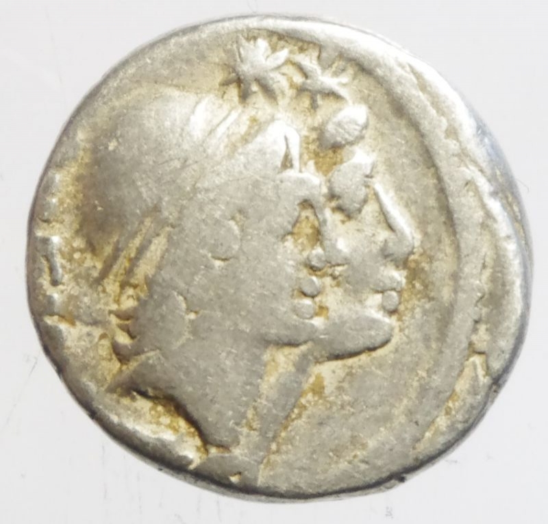 obverse: Repubblica Romana . Cordia . MN.CORDIVS RVFVS IIIVIR .Denario . 46 a.C. D/ Teste laureate dei Dioscuri a d. dietro RVFVS IIIVIR R/ Venere a s. con scettro e bilancia MN.CORDIVS. Cr.463/1a. Peso 4,11g. Diametro 17 mm. qBB.