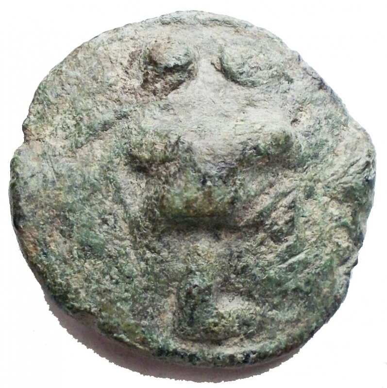obverse: Mondo Greco - Apulia, Luceria.AE Cast Biunx, c. 217-212 BC.D/ Scallop shell.R/ Astragalos; above, two pellets; below, L.HN Italy 677 d; Vecchi ICC 348.AE.g. 16.3mm. 25.00Emerald green patina.About VF/VF.