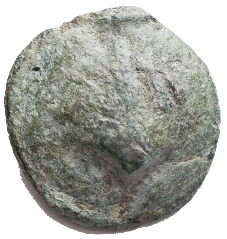 reverse: Mondo Greco - Apulia, Luceria.AE Cast Biunx, c. 217-212 BC.D/ Scallop shell.R/ Astragalos; above, two pellets; below, L.HN Italy 677 d; Vecchi ICC 348.AE.g. 16.3mm. 25.00Emerald green patina.About VF/VF.