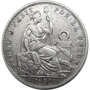 reverse: PERU , 1/5 Sol argento 1908
