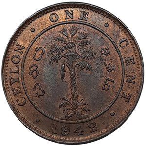 obverse: CEYLON , George VI, 1 cent 1942 fdc rosso