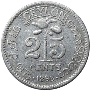 obverse: CEYLON , Victoria queen, 25 cents argento 1893