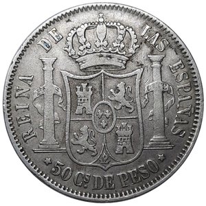 obverse: FILIPPINE, Isabella II ,50 centimos argento 1868 