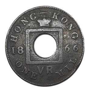reverse: HONG KONG, 1 mil 1866 RARA