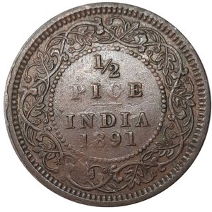 obverse: INDIA , Victoria queen ,1/2 pice  1891