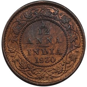 obverse: INDIA , George V ,1/12 anna 1930 fdc Rosso
