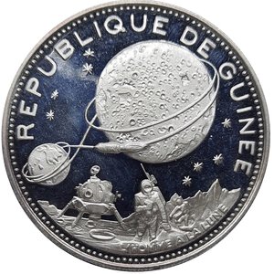 obverse: GUINEA , 250 francs argento 1969 ,Uomo sulla luna ,Proof , in confezione originale