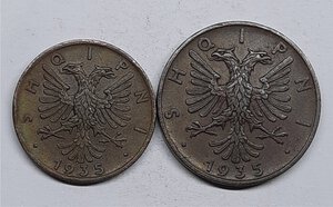 reverse: ALBANIA, Zog ,  lotto 1-2 qindar ar  1935