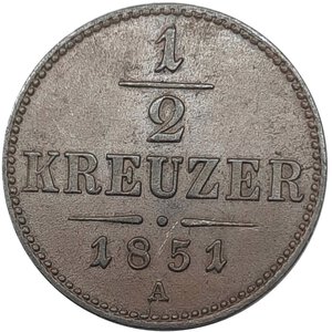 obverse: AUSTRIA , 1/2 Kreuzer 1851 A