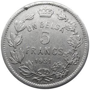 obverse: BELGIO, 5 francs 1931