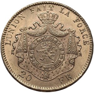obverse: BELGIO, Leopoldo II 20 francs oro 1875