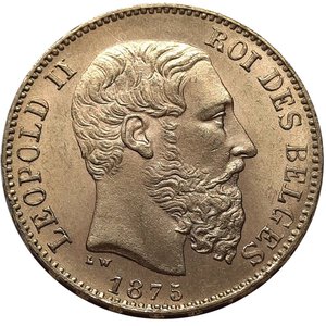 reverse: BELGIO, Leopoldo II 20 francs oro 1875