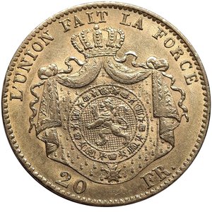 obverse: BELGIO, Leopoldo II 20 francs oro 1868