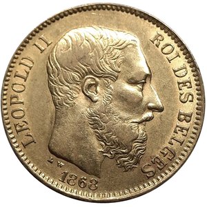 reverse: BELGIO, Leopoldo II 20 francs oro 1868