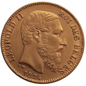 reverse: BELGIO, Leopoldo II 20 francs oro 1874