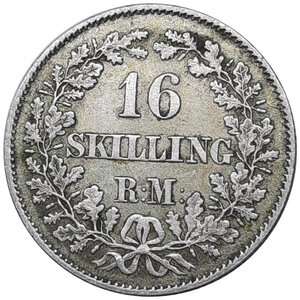 obverse: DANIMARCA, 16 skilling argento 1857
