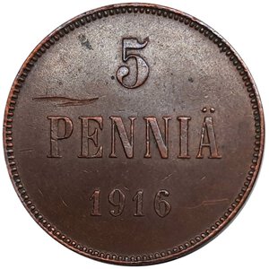obverse: FINLANDIA,Nicola II, 5 Pennia 1916 