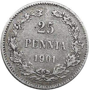 obverse: FINLANDIA,25 Pennia argento 1901 