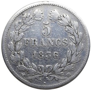 obverse: FRANCIA  ,Louis Philippe ,5 francs argento 1836 zecca BB
