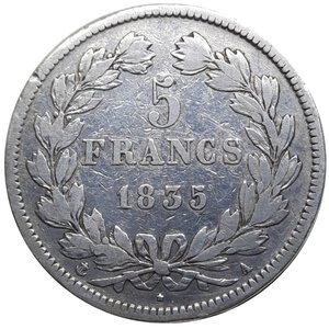 obverse: FRANCIA  ,Louis Philippe ,5 francs argento 1835 zecca A