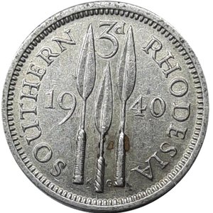 obverse: SUD RHODESIA , George VI, 3 Pence argento 1940