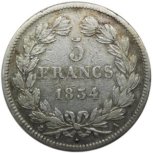 obverse: FRANCIA  ,Louis Philippe ,5 francs argento 1834 zecca A (Parigi)