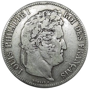 reverse: FRANCIA  ,Louis Philippe ,5 francs argento 1838 zecca K (Bordeaux)