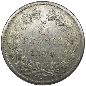 obverse: FRANCIA  ,Louis Philippe ,5 francs argento 1840 zecca A (Parigi)