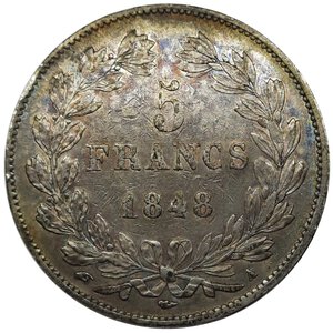 obverse: FRANCIA  ,Louis Philippe ,5 francs argento 1848 zecca A (Parigi) Eccelsa