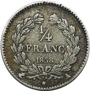obverse: FRANCIA  ,Louis Philippe ,1/4 franc argento 1838 zecca A (Parigi)