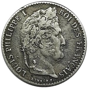 reverse: FRANCIA  ,Louis Philippe ,1/4 franc argento 1838 zecca A (Parigi)