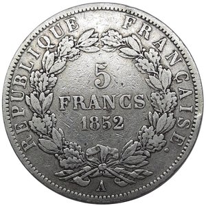 obverse: FRANCIA  ,Louis Napoleon Bonaparte 5 francs 1852 zecca A (Parigi)