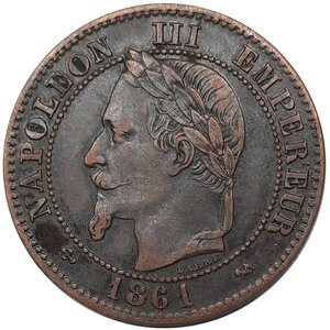 obverse: FRANCIA  , Napoleon III ,2 Centimes 1861 zecca K (Bordeaux)