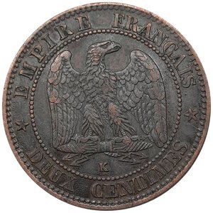 reverse: FRANCIA  , Napoleon III ,2 Centimes 1861 zecca K (Bordeaux)