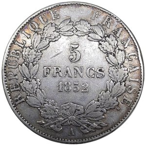 obverse: FRANCIA  ,Louis Napoleon Bonaparte 5 francs 1852 zecca A (Parigi)