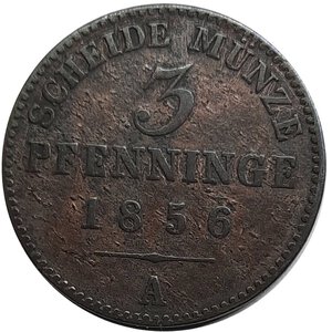 obverse: GERMANIA, Prussia 3 pfenninge 1856