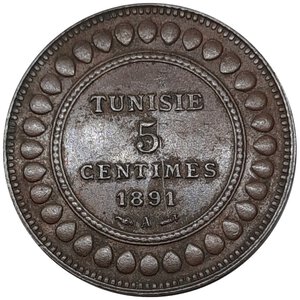obverse: TUNISIA, 5 centimes 1891