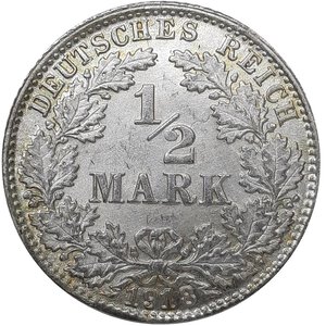 obverse: GERMANIA, 1/2 mark argento 1918 A