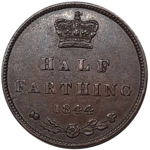 obverse: GRAN BRETAGNA, Victoria queen, Half Farthing 1844