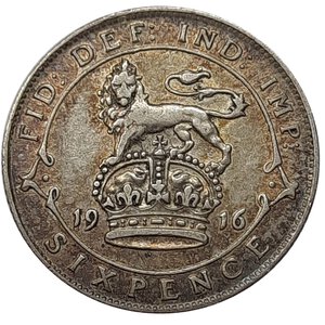 obverse: GRAN BRETAGNA, George V, Six pence argento 1916