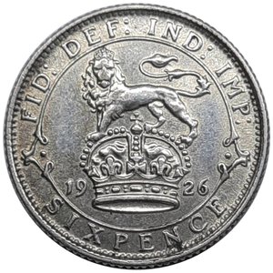 obverse: GRAN BRETAGNA, George V, Six pence argento 1926