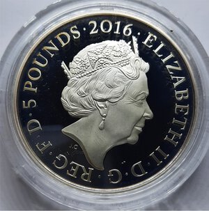 reverse: GRAN BRETAGNA, Elizabeth II, 5 Pounds 2016 Proof anniv.Battaglia di Somma