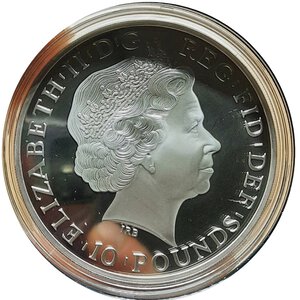 reverse: GRAN BRETAGNA,Britannia, Elizabeth II, 10 Pounds 2015 Proof Anno della Capra (5 once argento 999)