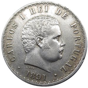 reverse: PORTOGALLO , Carlos I , 500 reis argento 1891