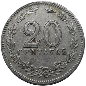 reverse: ARGENTINA , 20 centavos 1908