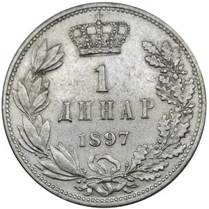 obverse: SERBIA, 1 Dinaro argento 1897