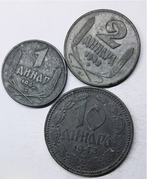 obverse: SERBIA, Lotto 1-2-10 dinari zinco annate 1942 e 1943 