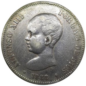 reverse: SPAGNA , Alfonso XIII, 5 Pesetas argento 1888