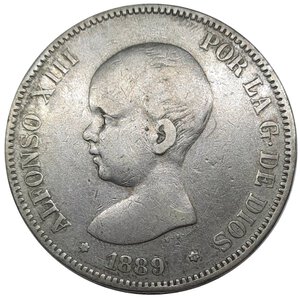 reverse: SPAGNA , Alfonso XIII, 5 Pesetas argento 1889