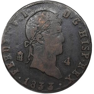 reverse: SPAGNA , Ferdinando VII ,4 Maravedis 1833